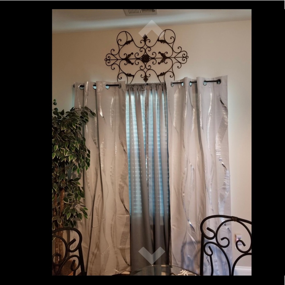 Light Gray Room Darkening Curtains with Foil Wave
